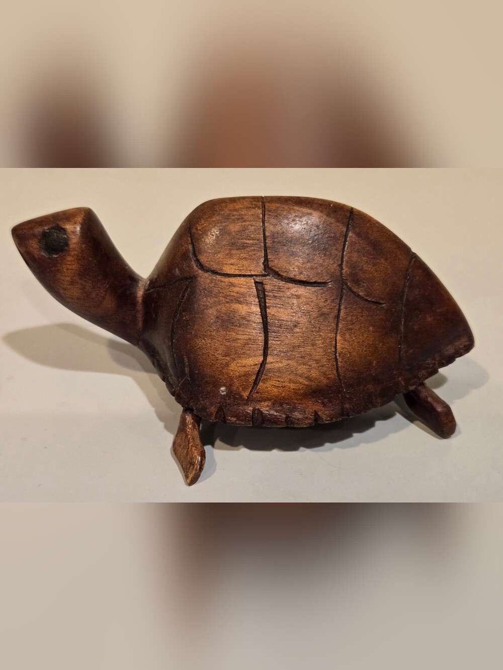 Handcarved Wooden Tortoise Figurine - Rustic Brown